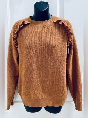 MOTF Ruffle-Trim Crewneck Sweater - Rust Brown